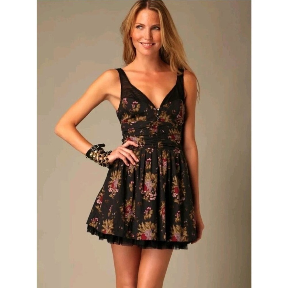 Free People Floral Lace Trim Mini Dress